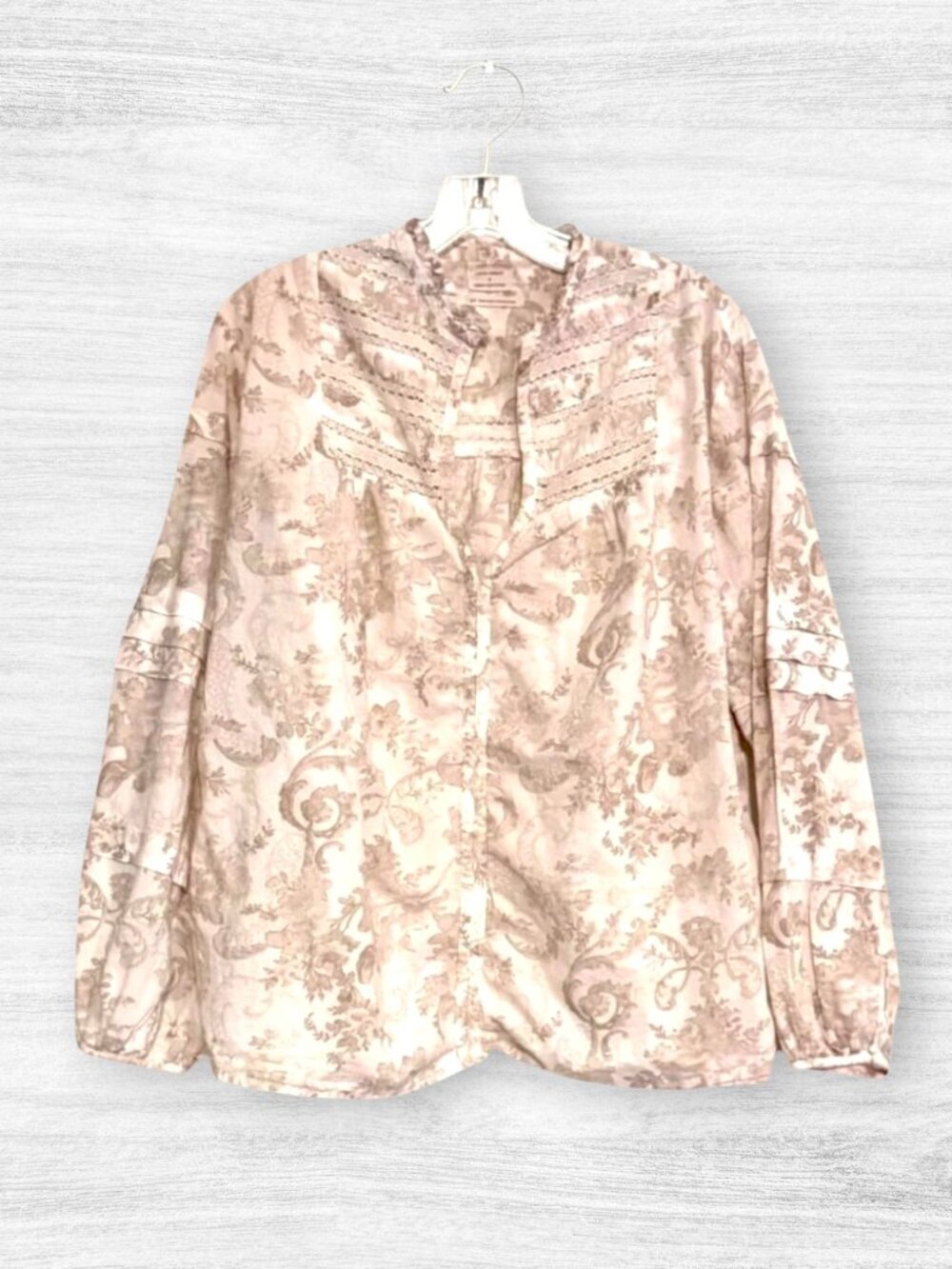 LAURA ASHLEY & UO Cotton Lace Romantic Floral Oversized Beige Tan Ruffle Blouse